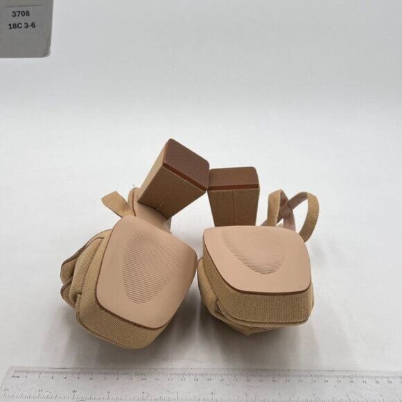 Pazzion Khaki Platform Square Toe Pleated Ruffle Chunky High Heels Strap Sandal - Picture 7 of 8